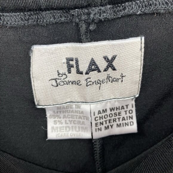 FLAX Ankle Crop Taper Leg Pants Black Acetate Stretch Elastic Waist Comfort M - Picture 3 of 4